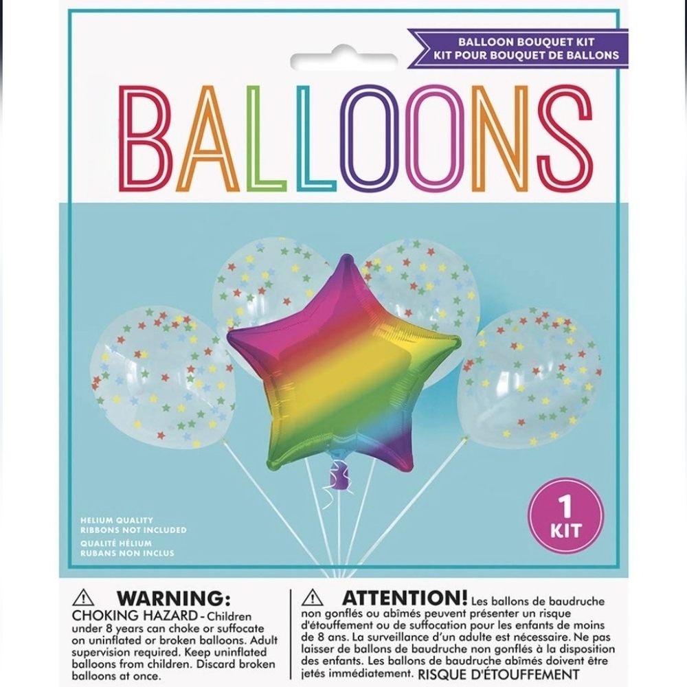 321 Party! Foil Rainbow Star & Latex Balloon Bouquet Kit, 5 pc